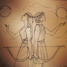 Day 02 Divided Artemis And Apollo Twins But Eternally Divided By Being The Moon And The Sun Consta Percy Jackson Fan Art Apollo Tattoo Apollo And Artemis