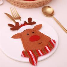 Santa Hat Reindeer Christmas Pocket Fork Knife Cutlery Holder Bag Dinner Decoration Tableware S In 2021 Christmas Tableware Cozy Christmas Ornament Decor