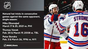 Nhl Public Relations On Twitter Mika Zibanejad Hat Tricks Against The Flyers Mikazibanejad Became The Third Player In Nhl History To Score A Natural Hat Trick In Consecutive Games Against The