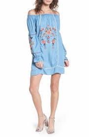 Main Image Socialite Off The Shoulder Shift Dress Shift Denim Dress Womens Dress Store Denim Dress