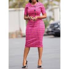 Vintage High Waist Elegant Peter Pan Collar Office Dress Leloye Women Bodycon Dress Plaid Bodycon Dress Office Dresses For Women