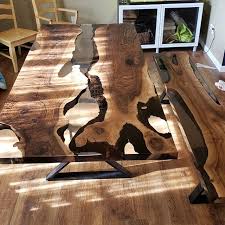 Live Edge Black Epoxy Resin Walnut Table Custom Order For Etsy In 2020 Resin Table Resin Furniture Walnut Table