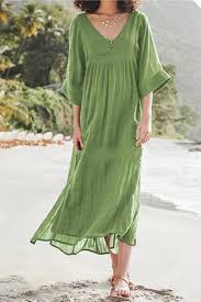 Loose Casual Half Sleeves V Neck Solid Maxi Dress Solid Maxi Dress Maxi Dress With Sleeves Linen Maxi Dress