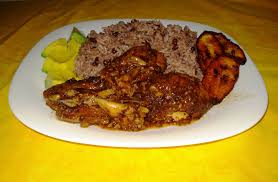Bake Jerk Chicken Rice And Peas Fried Plantain And Avocado Baked Jerk Chicken Rice And Peas Food