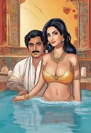 A cartoon of a man and woman in a pool - SeaArt AI