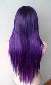 Black And Purple Ombre Wig Deep Purple Ombre Wig Long Soft Layers Straight Hair With Long Side Bangs Durable Heat Resistant Syntheti Hair Dye Colors Long Straight Layered Hair Dyed Hair