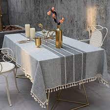 Tewene Tablecloth Rectangle Table Cloth Cotton Linen Wrinkle Free Anti Fading Tablecloths Washable Embroidery Table C Dining Table Cloth Table Cloth Furniture