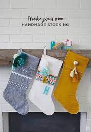 Diy Christmas Stockings With Felt Appliques And Fun Embellishments Think Make Share Christmas Stockings Diy Modern Christmas Stocking Felt Christmas Stockings