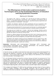 Pdf The Effectiveness Of Information And Communication Technologies Icts On The Sustainable Efficiency Of Education Learning Systematic Processes Dr Mahmoud A Ramadan Academia Edu