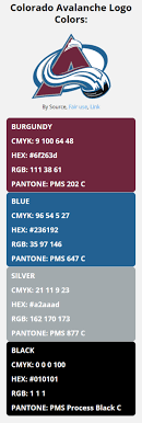 Download free colorado avalanche vector logo and icons in ai, eps, cdr, svg, png formats. Colorado Avalanche Team Colors Hex Rgb Cmyk Pantone Color Codes Of Sports Teams