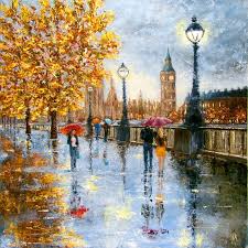 Iris autumn rain blooming with gypsophila repens rosea. Warm Autumn Rain In London Painting By Ludmila Kovalenko Saatchi Art