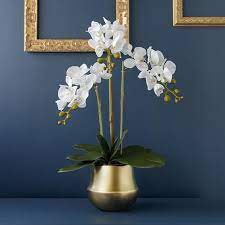 Real Touch Orchid Arrangement In Gold Metal Vase 26 Tall Orchid Arrangements Faux Floral Arrangement Floral Arrangements
