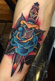 Blue rose sword tattoo