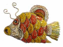 VAL Hunt of ArtHunt a creative recycling artist What's On current  exibitions of Jewellery and Hats from drink cans and selected rubbish.