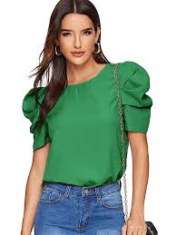 Floerns Blusa de cuello redondo de manga corta con abertura en la parte  trasera de la cerradura, Verde (Green-3), XL : Amazon.com.mx: Ropa, Zapatos  y Accesorios