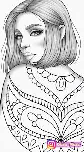Printable Coloring Page Girl Portrait And Clothes Colouring Etsy In 2020 Outline Drawings Coloring Pages Line Art Drawings