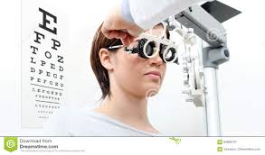 woman doing eyesight measurement with trial frame and visual