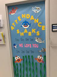 Baby Shark Door Attendance Clerk Appreciation Attendance Clerk Halloween Classroom Door Decor Halloween Classroom Door Halloween Classroom