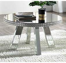 Clear large rectangle glass coffee table. Lotus Mirrored Round Coffee Table With Faux Crystals By Acme