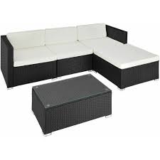 Constructed from metal, synthetic rattan, and glass. Rattan Garden Furniture Set Lounge Florence Garden Sofa Garden Corner Sofa Rattan Sofa Black