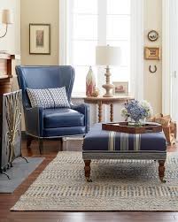 Traditional Neutral Living Room With Rich Navy Blue Accents In Linen And Leather Living Room Leather Quality Living Room Furniture Blue Dining Room Decor