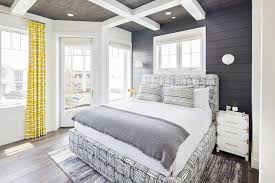 Want to add an easy accent wall to your home? Black And White Graphic Print Upholstered Bed With White And Gold Campaign Nightstands Transitional Bedroom