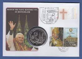 Wir sind papst, titelte die deutsche boulevardzeitung bild, als 2005 mit joseph ratzinger erstmals seit 1523 ein deutscher zum papst vor seinem pontifikat war benedikt xvi. Numisbrief Papst Benedikt Xvi Deutschlandbesuch Koln 2005 Munze Sierra Leone Tilman Dohren Briefmarken Munzen