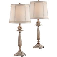 The chunky papier mache body and glass ball finial show off its funky personality. Regency Hill Shabby Chic Table Lamps Set Of 2 Antique White Washed Petite Artichoke Font Beige Fabric Bell Shade For Living Room Target