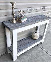 Rustic Console Table Painted In Linen White And Grey Dry Brushed On The Tabletop And Shelf Th Farmhouse Console Table Rustic Console Tables Rustic Consoles