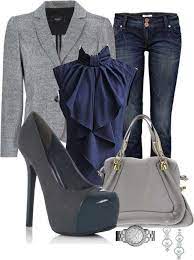 Formal Gris Y Azul Fashionable Work Outfit Work Fashion Fashion