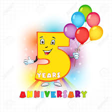 Whether it's for a couple, or amongst friends, or years spent at a company, anniversaries need to be remembered and celebrated. Five Years Old Animated Logotype 5 Anniversary Funny Logo Kids Birthday Colored Card With A Personified Digit Many Bright Celebrating Congratulating Balloons Entertaining Or Kid S Greetings Royalty Free Cliparts Vectors And Stock