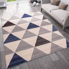 70 x 140 cm bodenteppich für flur. Teppich Wohnzimmer Schlafzimmer Flur Teppich Dreiecksmuster Blau Vimoda Homestyle