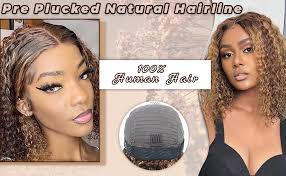 Amazon.com : 4/27 Highlight Curly Bob Lace Closure Wigs Glueless Wigs Human  Hair Pre Plucked Pre Cut Wear And Go 5x5 HD Lace Closure Wigs Human Hair  For Black Women 180% Density