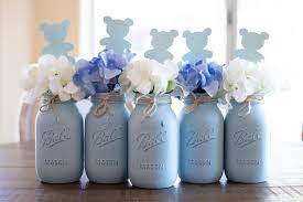 Baby Shower Mason Jar Centerpieces Blue Mason Jars Centerpieces Mason Ja Mason Jar Baby Shower Mason Jar Centerpieces Baby Shower Boy Baby Shower Centerpieces