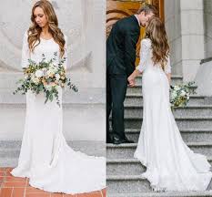 Discount Vintage Modest Mermaid Wedding Dresses With Long Sleeves Bohemian Modest Wedding Dresses With Sleeves Wedding Gowns Mermaid Lace Chiffon Wedding Gowns