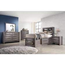 Platform bed does not require a box spring and reveals a storage space in the headboard. Emily Youth Bookcase Storage Bedroom Set Grey Elements Furniture Furniture Cart