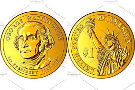 Vector American Money Gold Coin One Coins Gold Coins One Dollar
