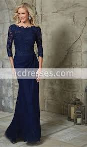 3 4 Sleeves Lace Dark Navy Blue Sheath Mother Of The Bride Dress 2016 Long Mother Of Groom Dresses Mother Of The Bride Dresses Long Mother Of The Bride Dresses