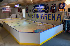 Mason's basement rink with hockeyshots synthetic #hs_synthetic_ice #hockeyshot getting closer to done, still alot of hours to put. Austin Arena Our Finished Not Minecraft Basement Hockey Rink Hockey