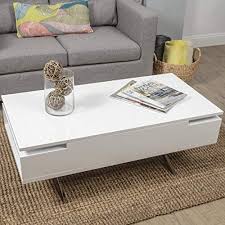 Need a coffee table that lifts up to a desk whilst hiding your storage? Chic Mix High Gloss Lacquer Wood Stainless Steel Legs White Lift Top Rectangular Coffee Ta Coffee Table With Hidden Storage Coffee Table Rectangle Coffee Table
