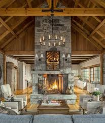 Trending Great Rooms Timber Frame Davis Frame Company Vermont Ski House House And Home Magazine Double Sided Fireplace