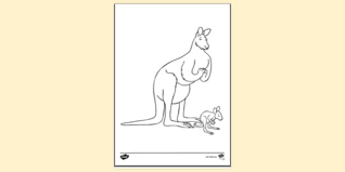 Printable kangaroo with baby kangaroo coloring pages. Free Kangaroo With Baby Joey Looking Worried Colouring Sheet