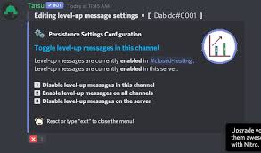 Maybe you would like to learn more about one of these? Tatsu On Twitter Hi Jayden You Can Disable Level Up Messages For The Whole Server Using Option 2 In T Persistence