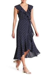 Max Studio Patterned Ruffle Wrap Midi Dress Nordstrom Rack In 2020 Casual Dresses Casual Dresses For Women Dresses For Apple Shape