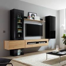 Buy bysun modern design pendant lamp led pendant lamp made of wood pendant lamp dimmable pendant lamps height adjustable chandelier dining room bedroom interior lamp decorative lighting 130cm x 6.: Design Wohnwand In Hochglanz Schwarz Mit Eiche Hell Chur 61 Mit Beleuc