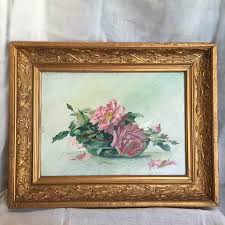 Charming Vintage French Oil Roses Painting Charmante Peinture Huile Roses French Vintage Retro Vintage