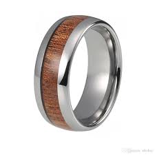 Wood Inlay Tungsten Carbide Rings Dome Band Polish Vintage Wedding Bands For Men