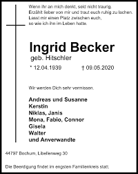 Department of economic sciences professur für betriebswirtschaftslehre (prof. Traueranzeigen Von Ingrid Becker Waz Trauer De