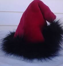 Black And Red Santa Hat Red Santa Hat With Long Black Falcon Fur Trim Etsy Red Fur Santa Hat Fur Trim