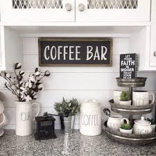 Beautiful Coffee Bar Set Up Ideas On This Kitchen Counter Love The Rae Dunn Coffee Mugs And C Stylish Kitchen Decor Coffee Bar Home Modern Kitchen Wall Decor